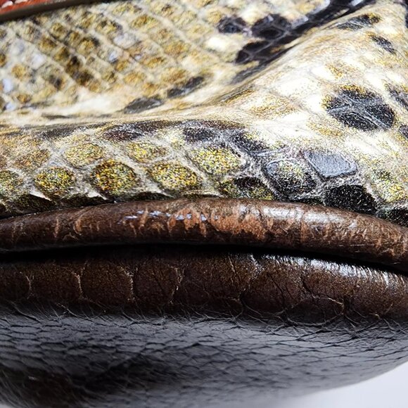 Brahmin Louise Rose Embossed Snakeskin Leather Satchel Handbag Brown Trim Strap - Picture 16 of 16